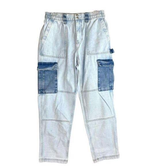 Pacsun Womens Two Tone Patch Cargo Style Wide Leg Elastic Waist Jean Medium NWOT - Picture 1 of 16